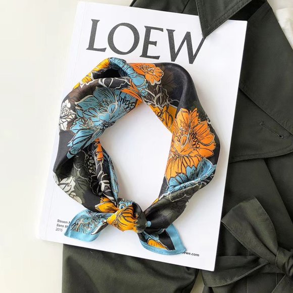 Luxury Designer Inspired Orange Bloom Neck Scarf - Picture 5 of 6